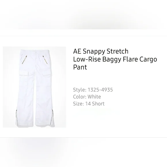 AE Snappy Stretch Low-Rise Baggy Flare Cargo 14 Short in White - Picture 3 of 8